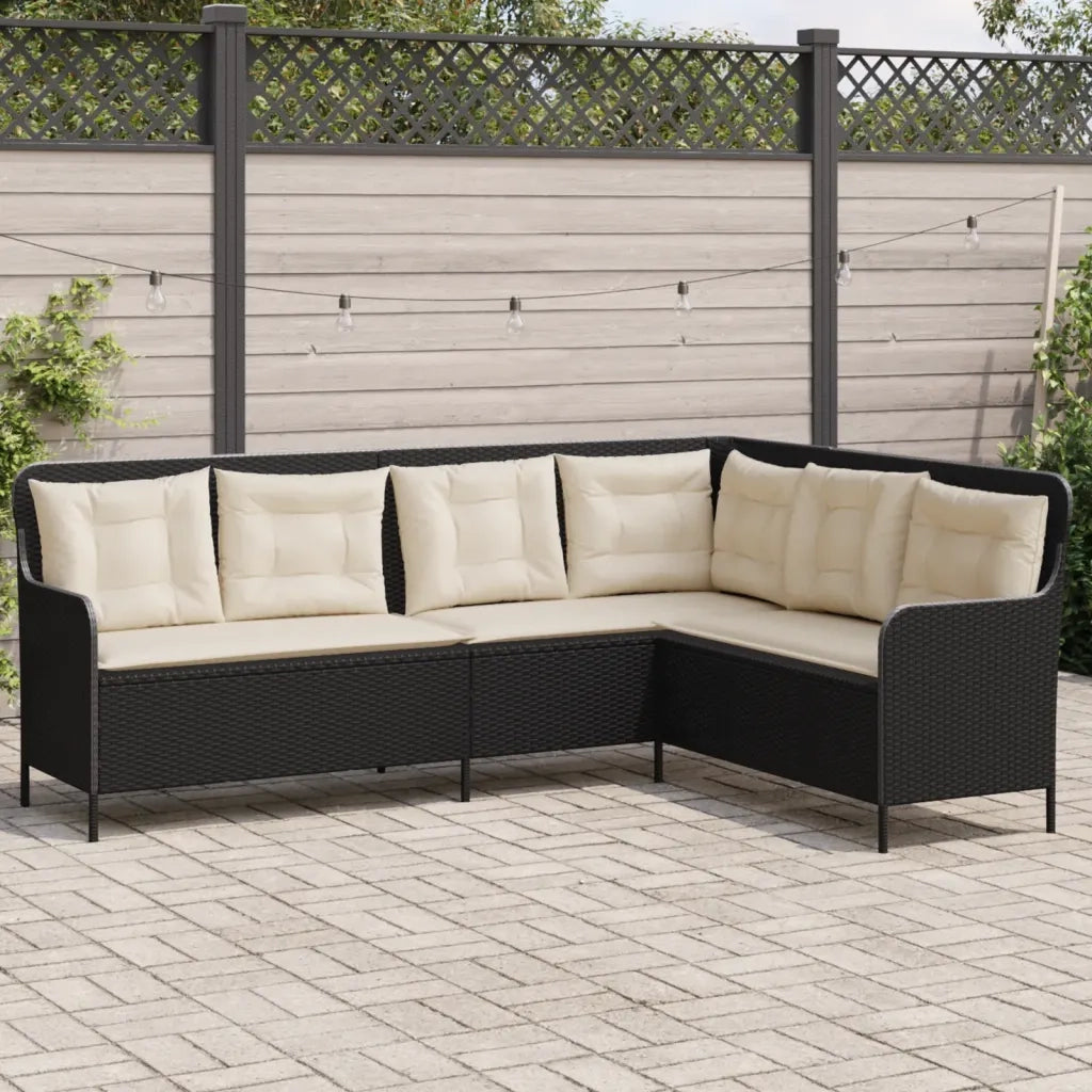 Divano da Giardino a L con Cuscini-Sofa da Giardino-Divano da esterno Nero in Polyrattan 998576