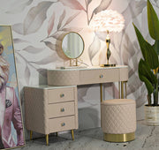 Toeletta Guidobono, Tavolo da toeletta, Postazione da trucco, Mobile consolle, 120x40 h75 cm, Rosa e Oro
