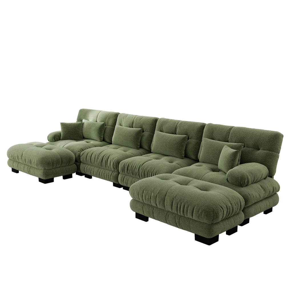 Divano modulare in ciniglia verde con pouf mobili HOMVRA