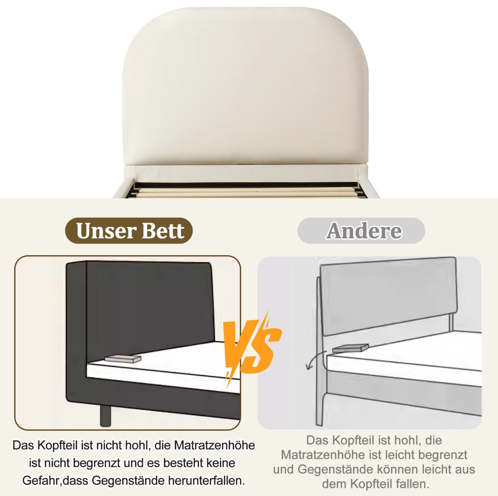 Letto imbottito per bambini beige con vano idraulico