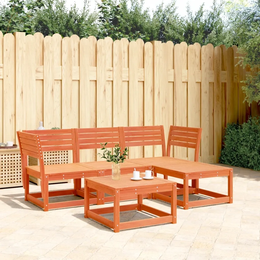 Set Salotto da Giardino 4 pz | Set di Mobili da Esterno Marrone Cera Legno Massello Pino
