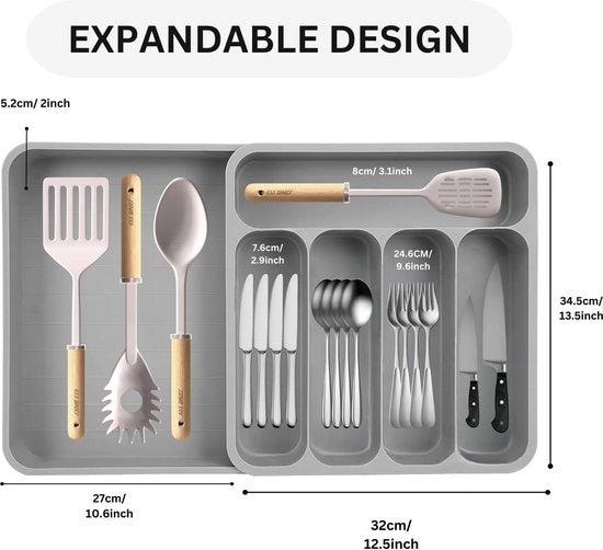 Organizzatore di Cucina Estensibile - Cassetto per Cucchiai e Forchette Adattabile per Cassetto Cucina - Organizzatore di Spatole e Forchette Sostenibile e Spazievitore