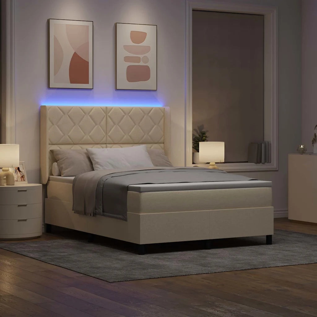 Letto a Sorgente LED con materasso Crema 160 x 200 cm Tessuto 3343579