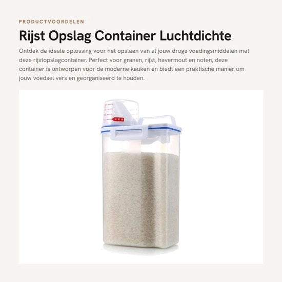 Contenitore di chiusura per cibo 2kg - Contenitore aereodinamico per cereali - Materiale PP sicuro per alimenti - Translucido - Con misurino - 15x7,5x29cm - Contenitore di chiusura per alimenti