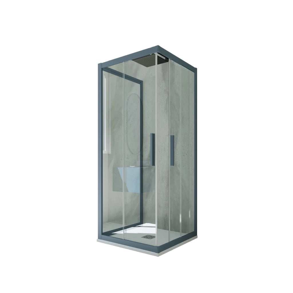 Box doccia 3 lati scorrevole 80x90x80 CM H 200 Vetro Trasparente Profilo Blu Navy mod. Kolors Trio