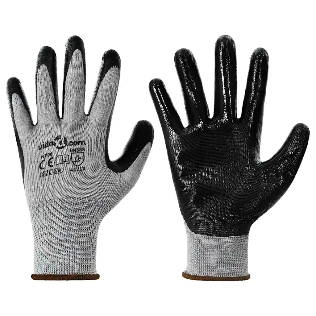 Guanti da Lavoro 12 pcs Grigio e Nero 8 / m Poliestere