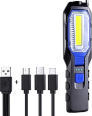 Lampada LED portatile per officina - trasportabile - meccanica - COB - USB - batteria 2800 mAh - piede magnetico - hanger 360 gradi - auto ispezione