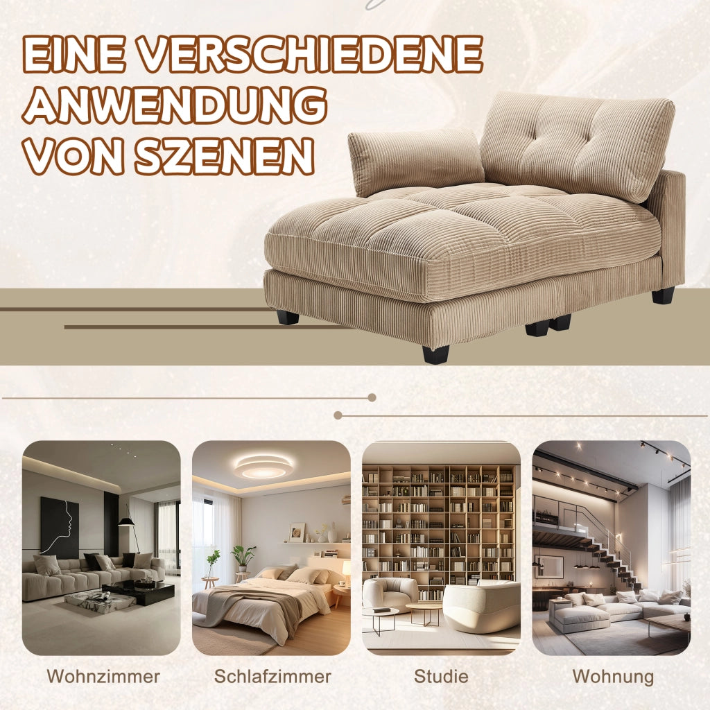 Poltrona Relax Con Poggiatesta Regolabile; Portabicchieri; Tasca Laterale; USB; Cuscino; in Velluto a Coste Khaki