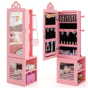 Armadio portagioie per bambini con specchio a figura intera e appendiabiti, Armadio porta abiti 3 in 1 per ragazze Rosa-Armadietti per gioielli