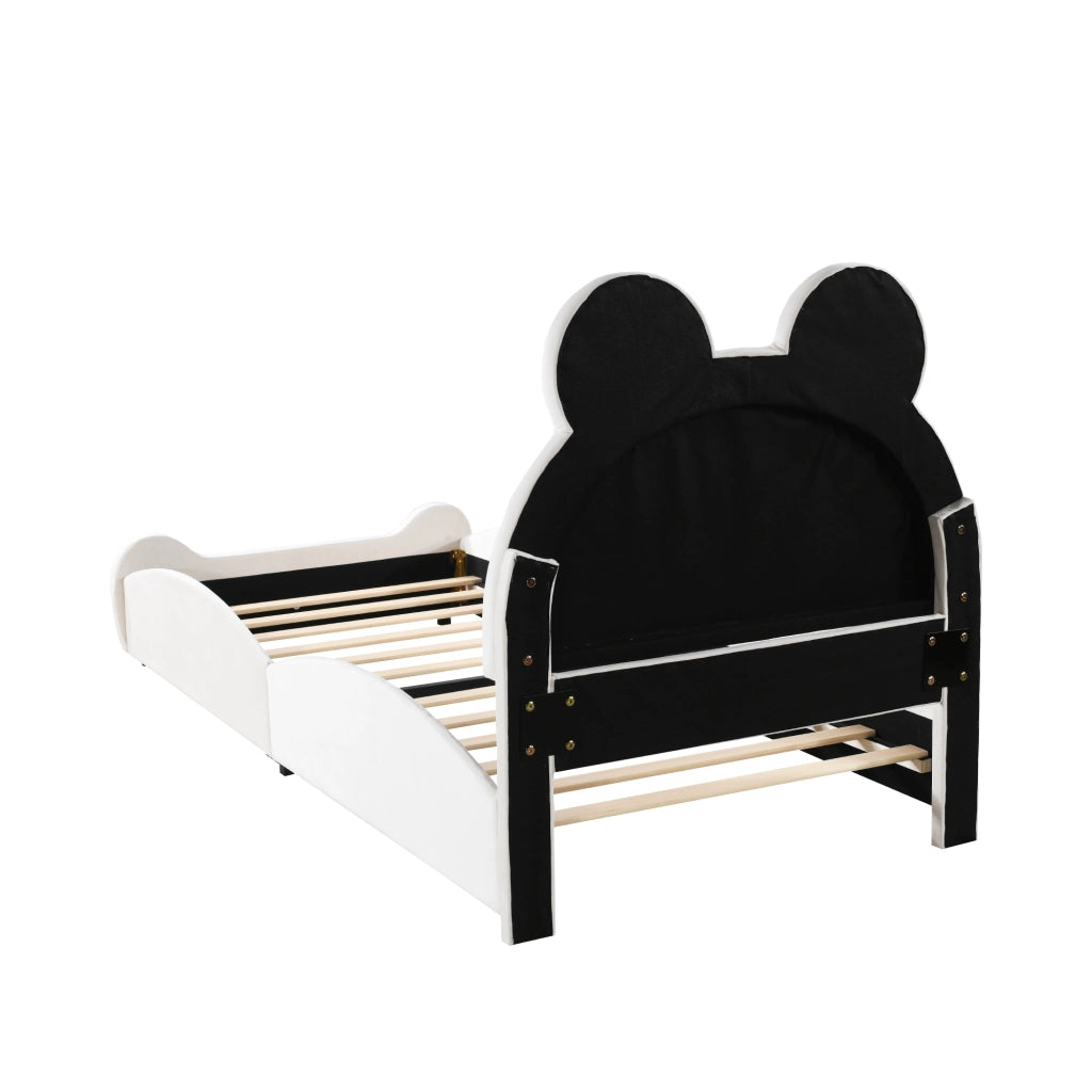 Letto per Bambini 90×200 cm; Letto Singolo Imbottito a Forma di Orso; senza Materasso; Velluto; Bianco
