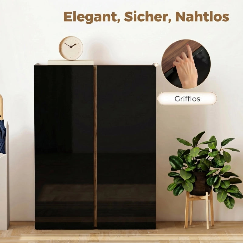 Scarpiera con 6 ripiani e chiusura ammortizzata, design senza maniglie, per ingresso, nero, 108,5 × 47,5 × 22,5 cm