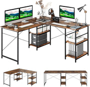 Scrivania Angolare per Computer con Supporto per Monitor, Scrivania Porta PC in Legno, Scrivania Salvaspazio e Moderna per Ufficio e Studio, 242 x 60 x 75 cm (Marrone)