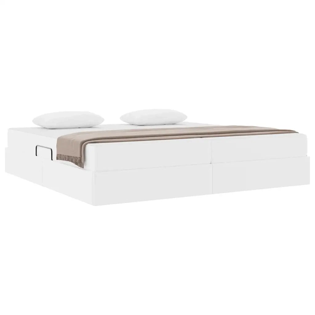 Letto con contenitore e materasso 2 pcs Bianco Pelle