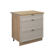 Mobiletto base per cucina Fame-Line GrigioBeige/Rovere dorato 80 cm con 3 cassetti, PL Rovere Vicco
