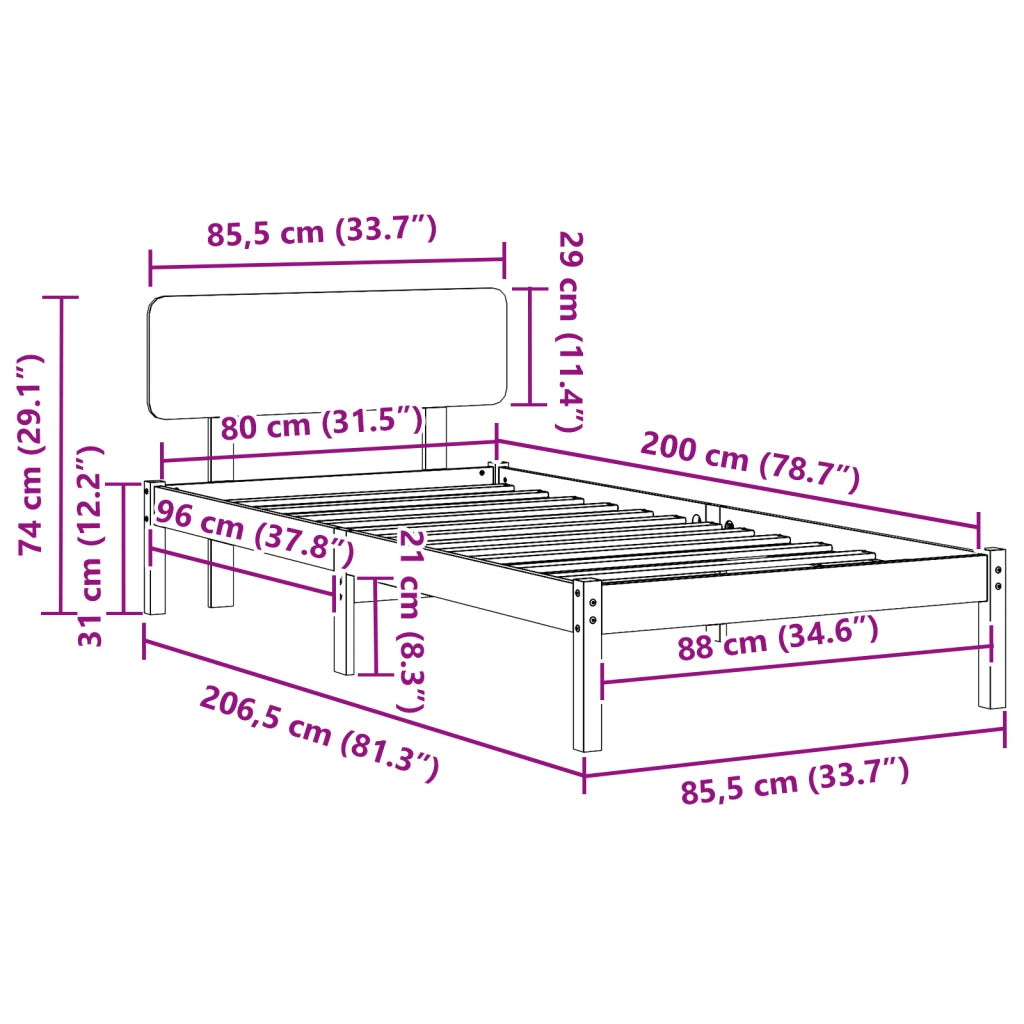 Struttura Letto con Testiera Marrone Cerato 80x200 cm Legno Massello di Pino