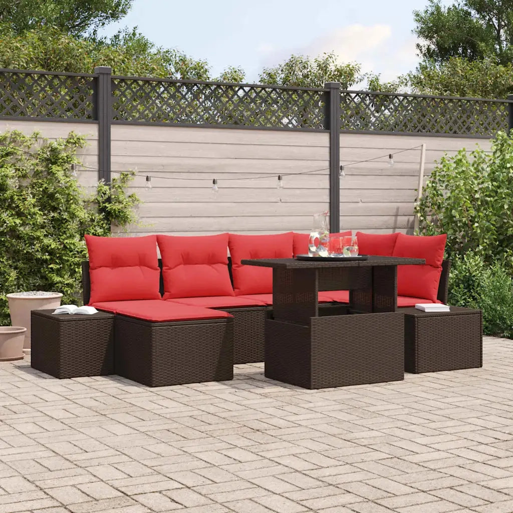 Set Divano da Giardino 7 pz Marrone e Rosso polyrattan 3357957