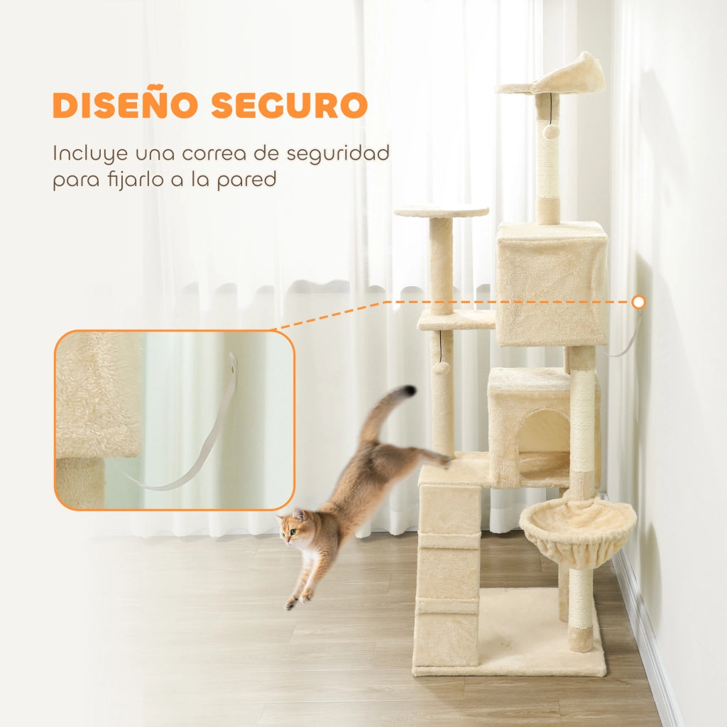 Albero tiragraffi per gatti con piattaforme letto 2 tane amaca scala ¨C zephmum ¨C beige 180 cm