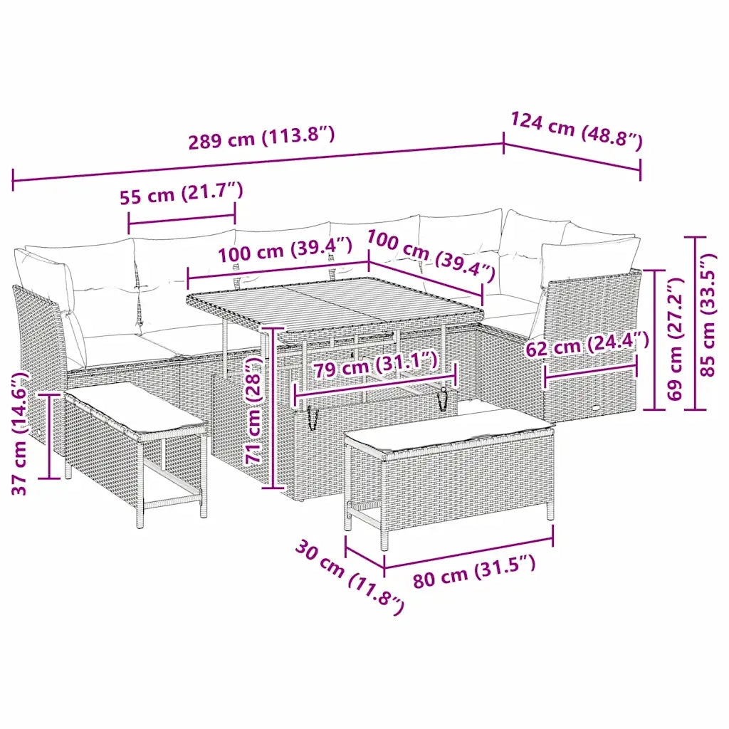 Set Divano da Giardino 9 pcs Nero polyrattan 3361495