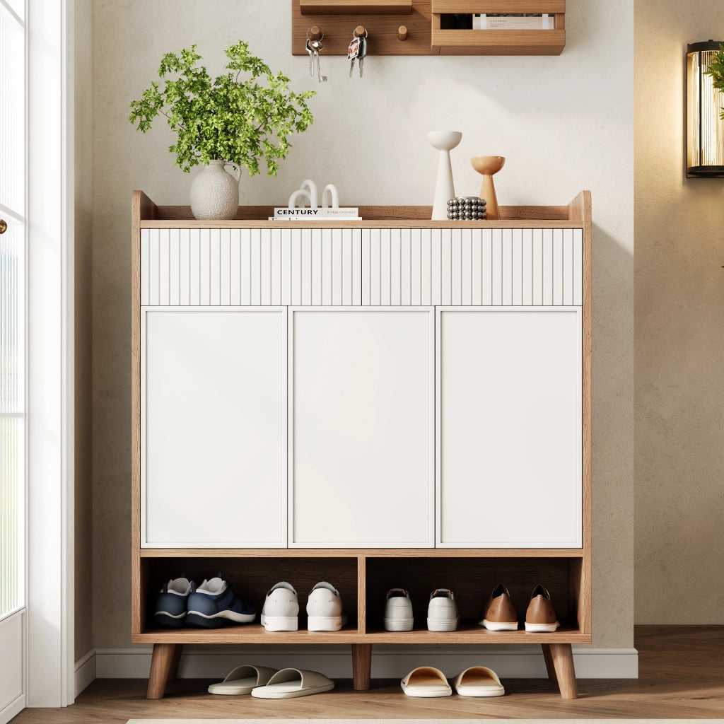 Scarpiera Consolle con Ante e Cassetti ¨C Xylo ¨C Bianco/Legno, 90x35x100 cm