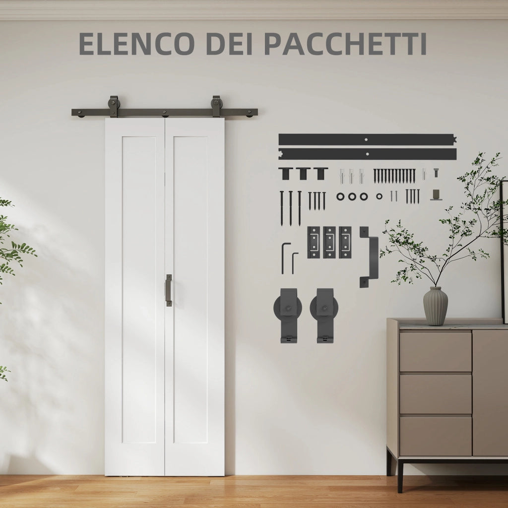 Porta Scorrevole a Libro Pieghevole a Portafoglio 70x210 cm con Superficie Verniciabile in MDF e Acciaio Bianco