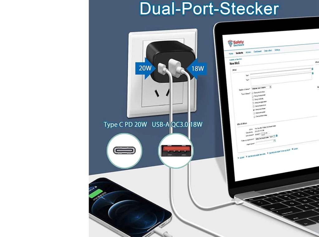 Caricatore Universale 20W  USB Type-C da parete, PD QC 4.0 Power Delivery 3.0 Adattatore di Ricarica COMPATIBILE con iPhone 14 /13 Pro/12/12 Pro/12 Mini/11 Pro/XS Max/XR/X,iPad Pro/Air,Galaxy S24 S23 S22 S20 Galaxy Note A B ,Google Pixel 6 e altri dispos