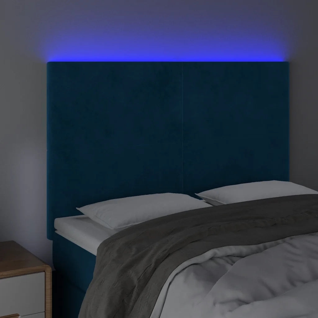 Testiera | Testata a LED Blu Scuro 144x5x118/128 cm in Velluto