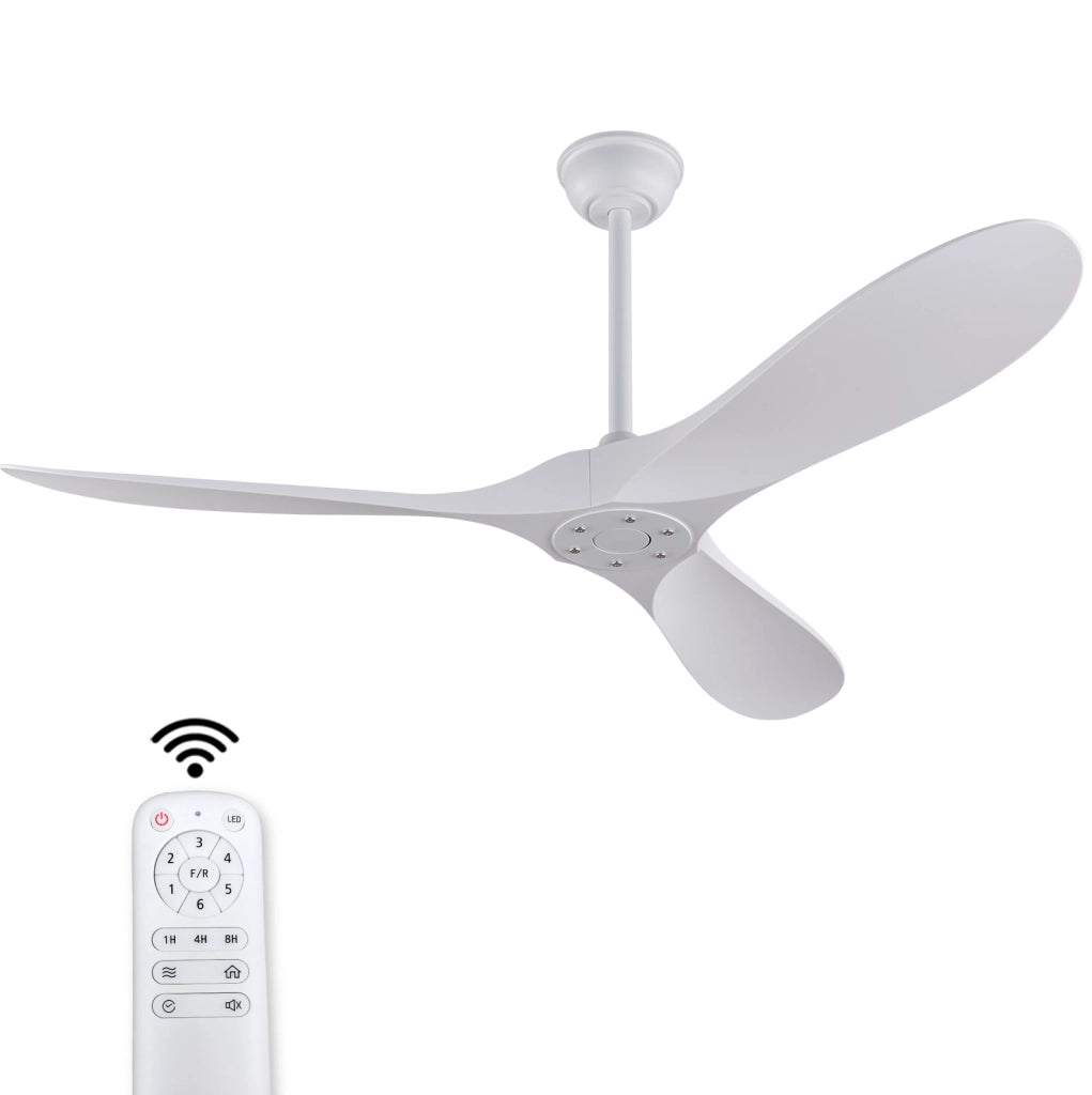 Ventilatore da soffitto 60 pollici senza luce con telecomando; pale in ABS bianche
