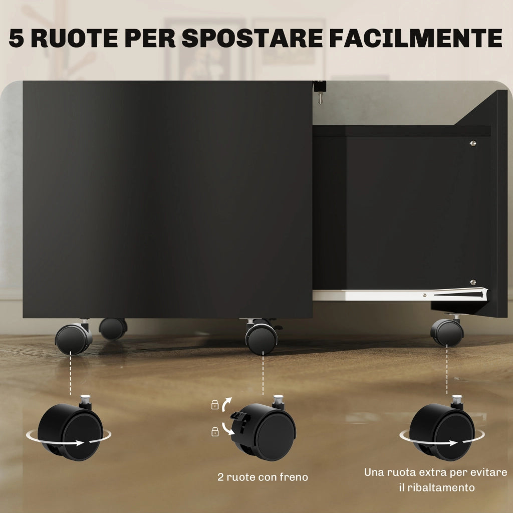 Cassettiera da Ufficio in Legno con 2 Cassetti e Ripiano ¨C ZephMum ¨C 39x40x65 cm, Nero