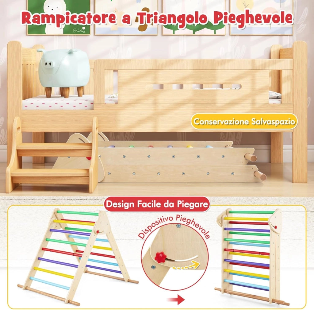3 in 1 Arrampicata Giocattolo a Triangolo per Bambini, Set di Arrampicata con Rampa di Scivolo e Inclinazione Regolabile, Arrampicatore per Bambini 1 Anno+ (Stile 2 Colorato)