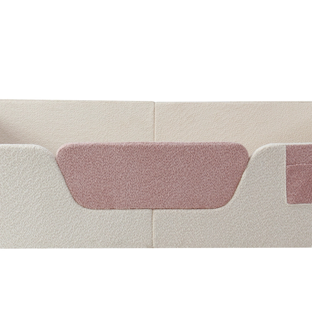 Letto bambino 140×190 cm con sponde di sicurezza rimovibili e tasca laterale; senza materasso; velluto; beige