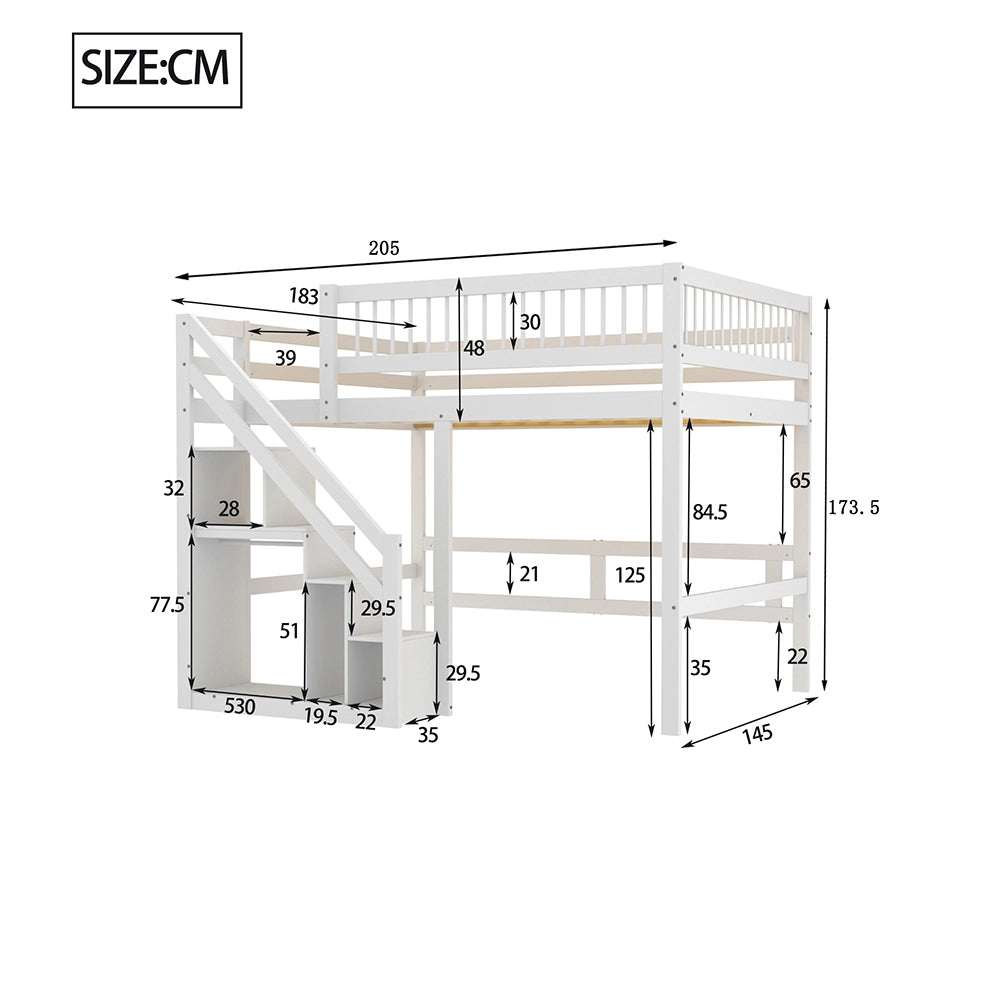 Letto a castello in legno massello con armadio - Xylo - 90x200 cm - Bianco - Scala integrata