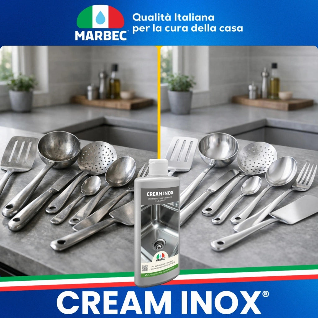 Crema detergente e lucidante per acciaio inox, elimina aloni e impronte Marbec CREAM INOX® - 250GRx6Pz