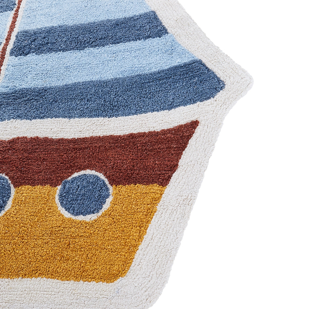 Tappeto multicolore in cotone ø 120 cm motivo decorativo a nave stile boho soggiorno cameretta bambini