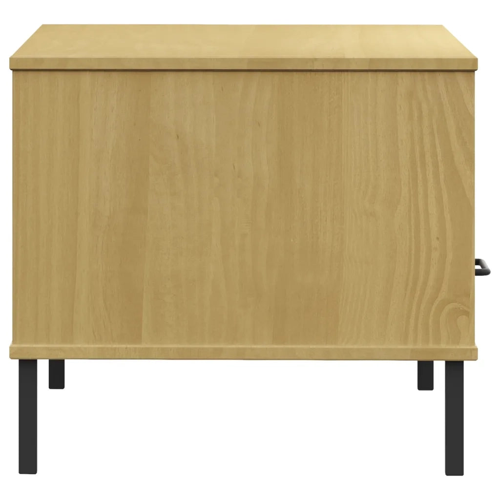 Tavolino Gambe Metallo Marrone 85x50x45 cm Legno Massello OSLO 351033
