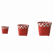 Trade Shop - Set 3 Cestini Porta Oggetti Organizer Tessuto Bagno Rotondi Rosso Bianco 59077 -