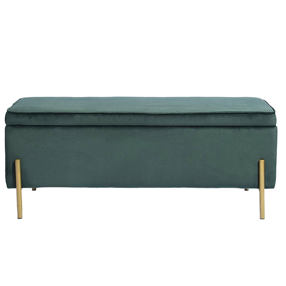 Cassapanca Pouf Contenitore Panca Sgabello Poggiapiedi Tessuto Velluto 105x44H45cm Verde