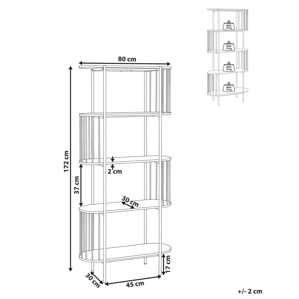 Libreria a 4 ripiani in MDF nero 172 x 80 cm ovale laminata melaminica stile retrò soggiorno ufficio