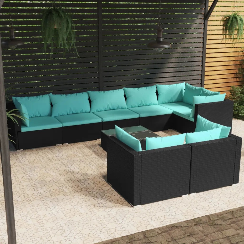 Set Salotto da Giardino con Cuscini 9pz Nero in Polyrattan
