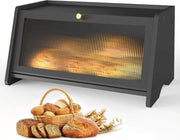 Tromba per pane in bambù nero con finestre e fessure di ventilazione - capacità di conservazione del pane elevata - 45 x 25 x 20 cm Tromba per pane