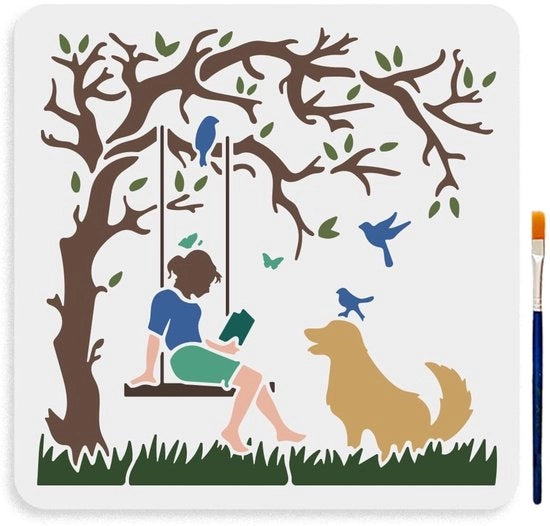 Kit di stencil riutilizzabile 30 × 30 cm - Scheda di foglia di albero - Scheda di cane/uccello - Scheda per pittura - Progetti di artigianato e arte