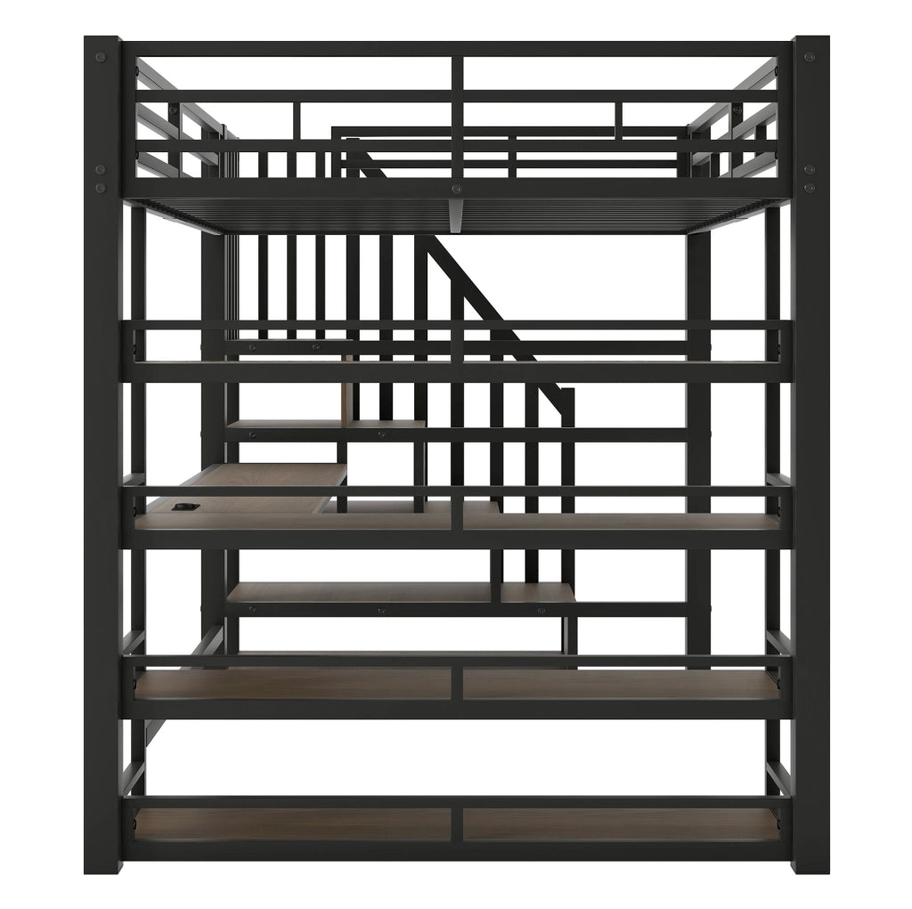 Letto a soppalco in metallo 140x200 con scrivania, scale contenitive e LED