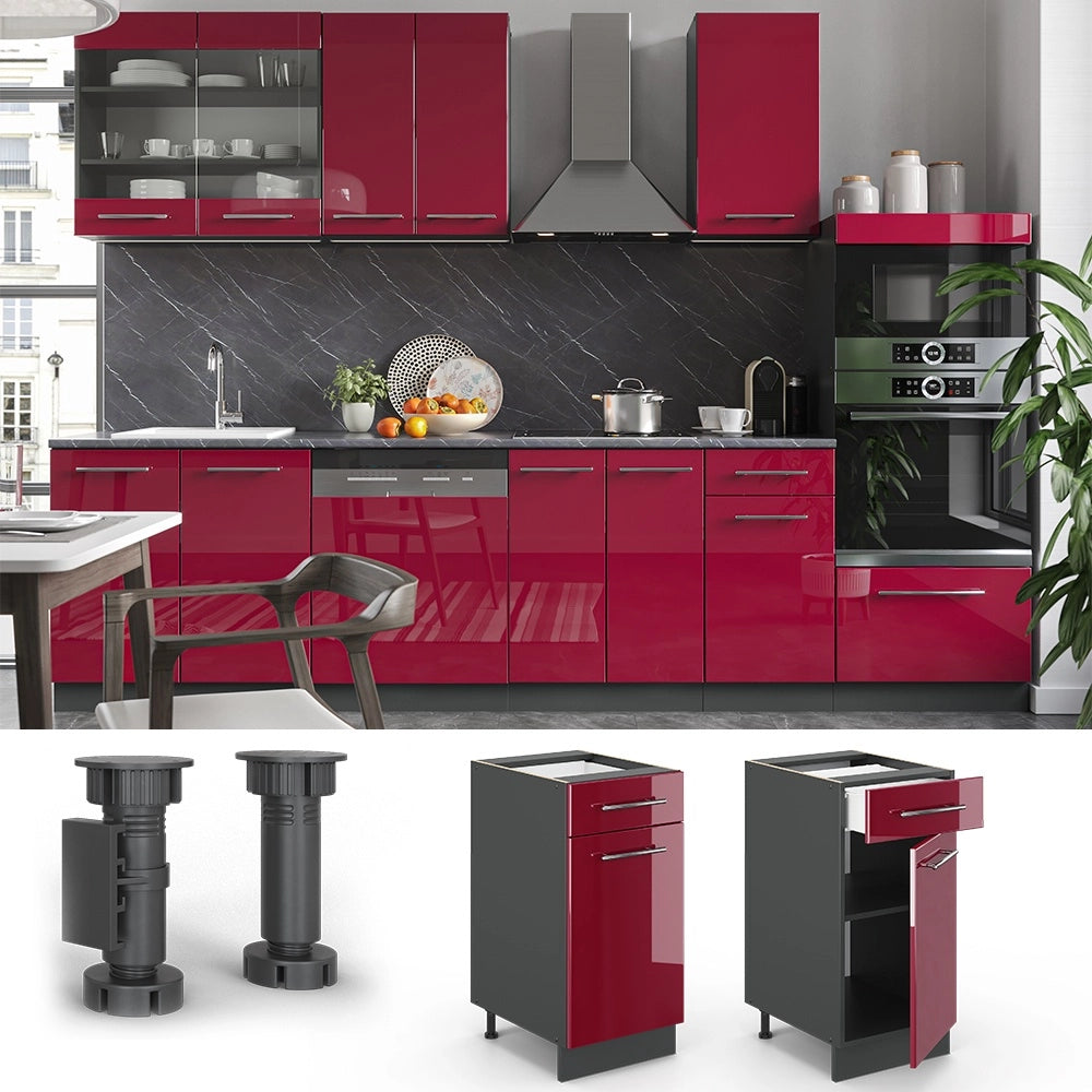 Mobiletto base per cucina Fame-Line Bordeaux lucido/Antracite 40 cm senza piano di lavoro Vicco