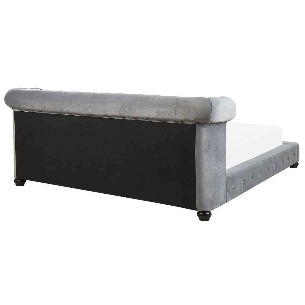 Letto 180 x 200 cm in velluto grigio con  rete a doghe Chesterfield testiera classica