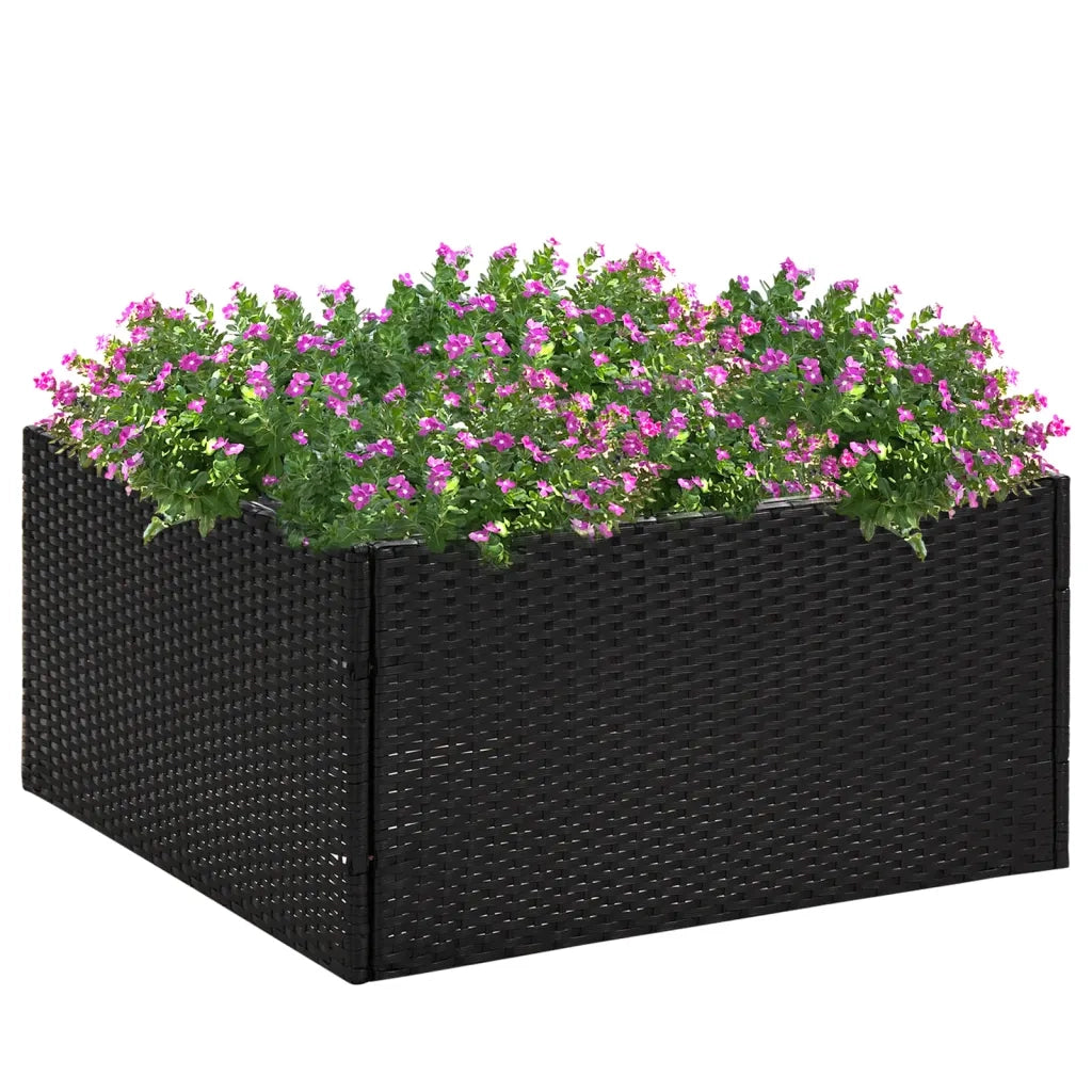 Fioriera | Cassetta per fiori | Vaso da Giardino Nero 80x80x40 cm in Polyrattan