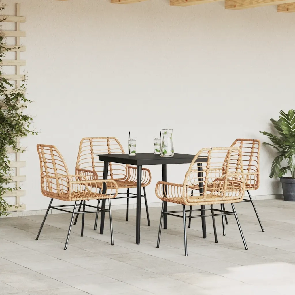 Set da Pranzo da Giardino 5pz | Set Salotto da Giardino Polyrattan Vetro