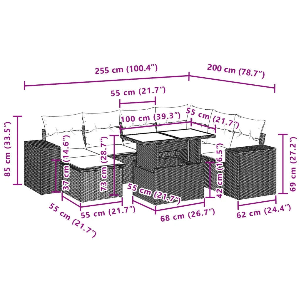 Set Divano da Giardino 8 pz con Cuscini Grigio in Polyrattan 3269330