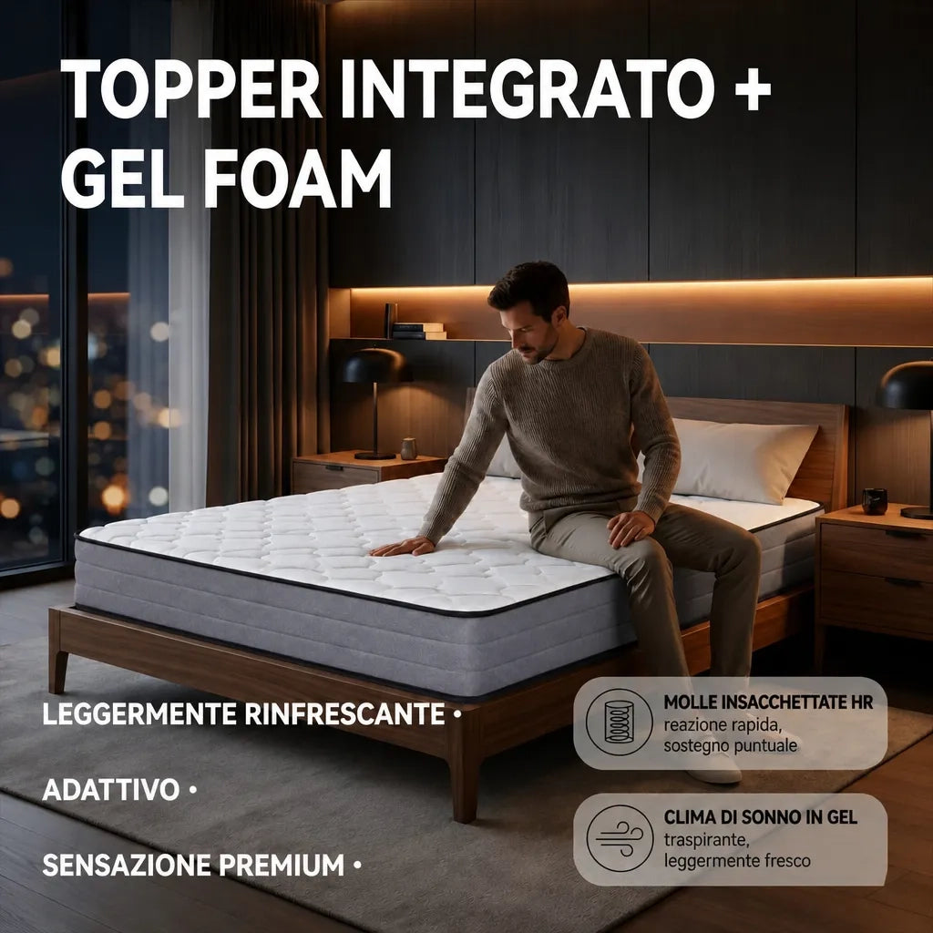 Materasso a Molle Insacchettate 7 Zone e Memory Foam Tessuto Anti-acaro 180x200x20 cm; Bianco e Grigio