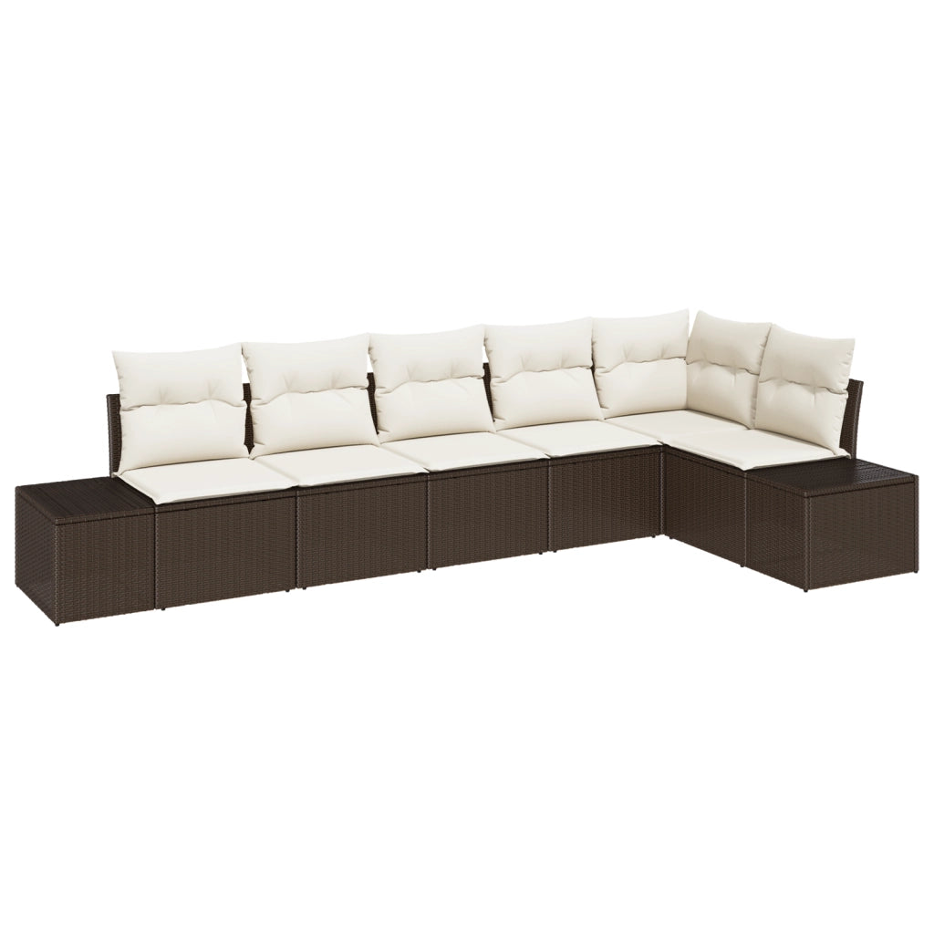 Set di divani da giardino 6 pezzi con cuscini Marrone Polyrattan