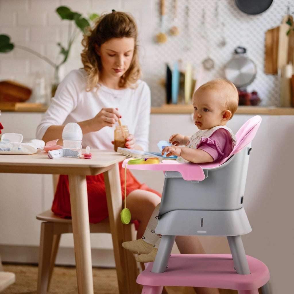 Seggiolone per neonati con imbracatura a 5 punti cuscino rimovibile, Seggiolone per bambini convertibile Rosa-Seggioloni