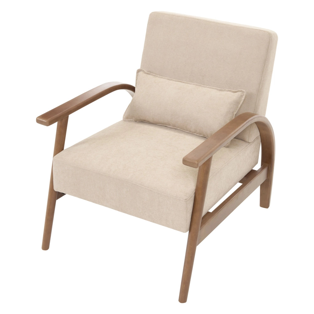 Poltrona classica retrò in tessuto con braccioli e cuscino Gambe in legno di gomma beige Retro Classico Soggiorno Tradizionale